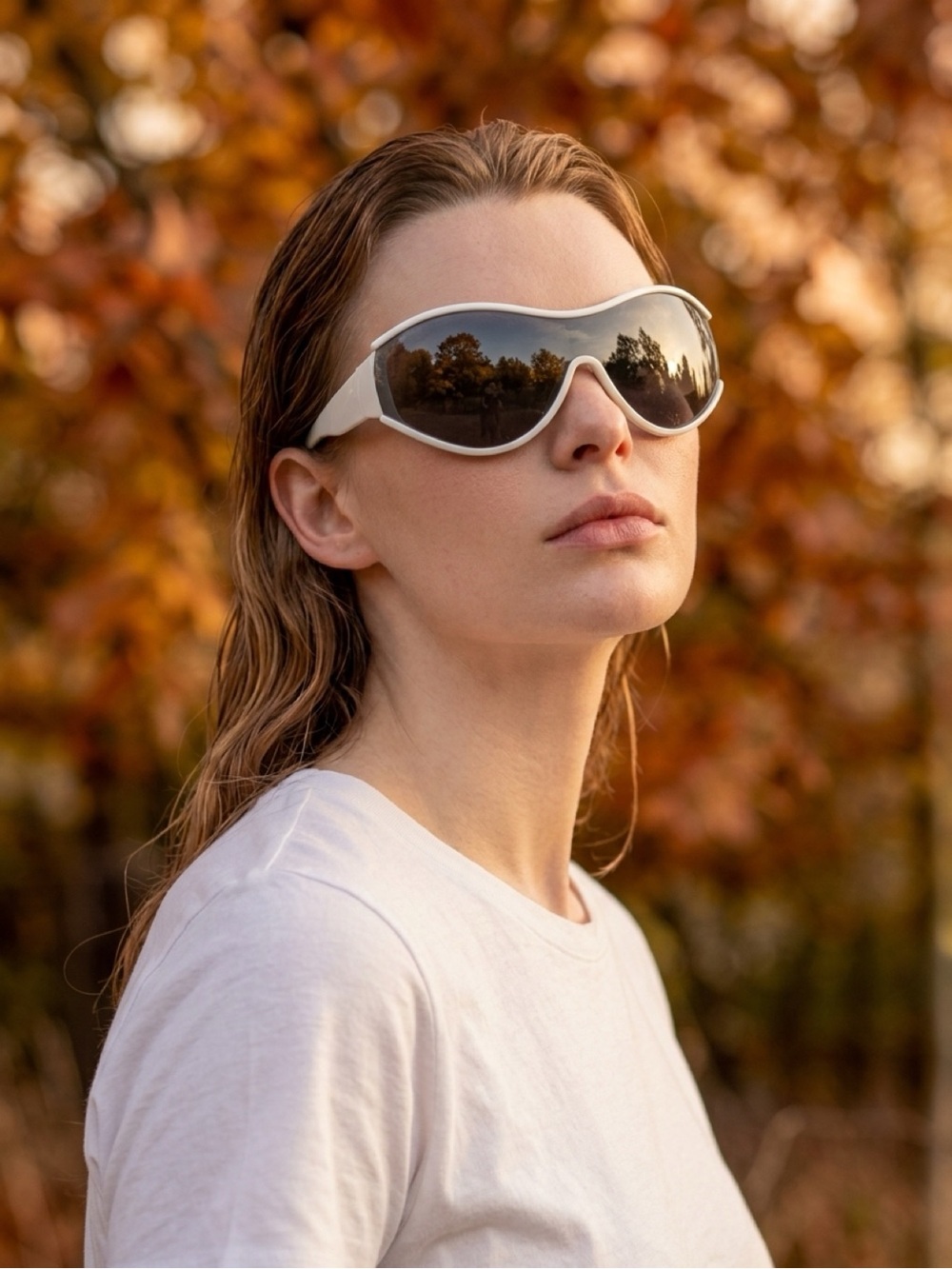 CHANEL White Oversized Shield Sunglasses with Dark Mirrored Lenses